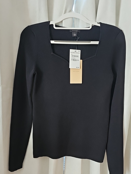 Halogen Sweaters - Halogen Black Ribbed Long-Sleeve Square Neck Top